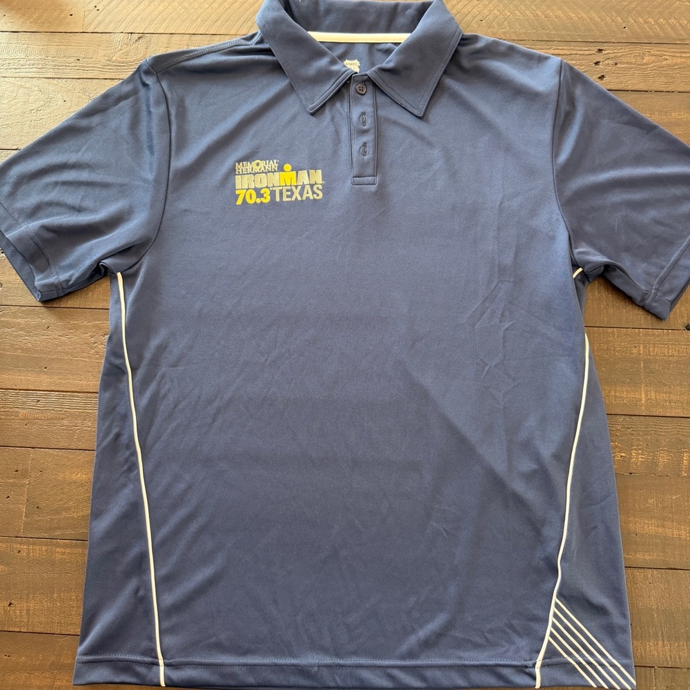 K-Swiss Ironman Texas 70.3 Navy Dri Fit Polo with Yellow Logo and Trim